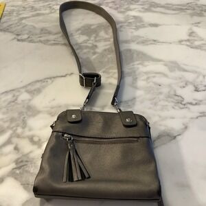 Gun Tote'n Mamas Gunmetal Metallic Leather Crossbody Concealed Carry Purse